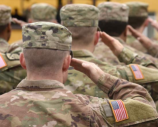 Group of soldiers in uniform saluting